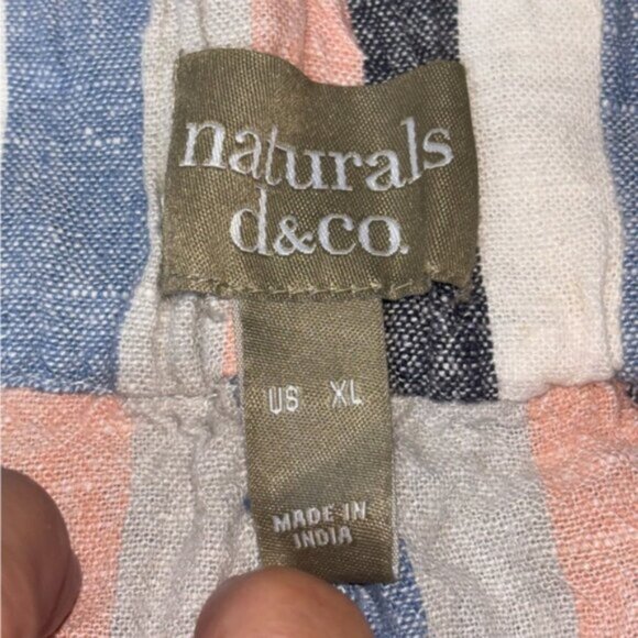 Naturals d&Co. Women’s XL Capris Striped Button Embellishment Linen Blend Boho - Picture 2 of 10